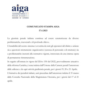Read more about the article COMUNICATO STAMPA  AIGA DEL 17.04.2023
